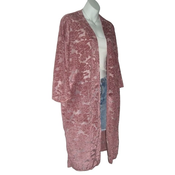 David and Young Duster Pink Crushed Velvet Floral Boho Whimsigoth Festival Beach - Picture 4 of 13